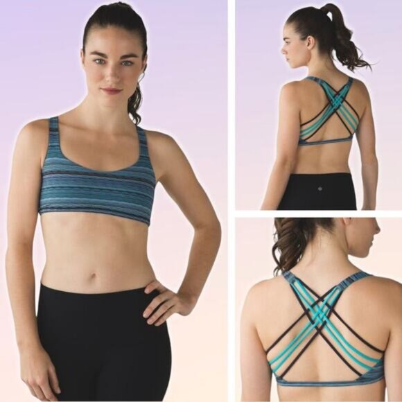 LULULEMON Free To Be Bra Size 6 Space Dye Twist Naval Blue Peacock Blue - Picture 1 of 6